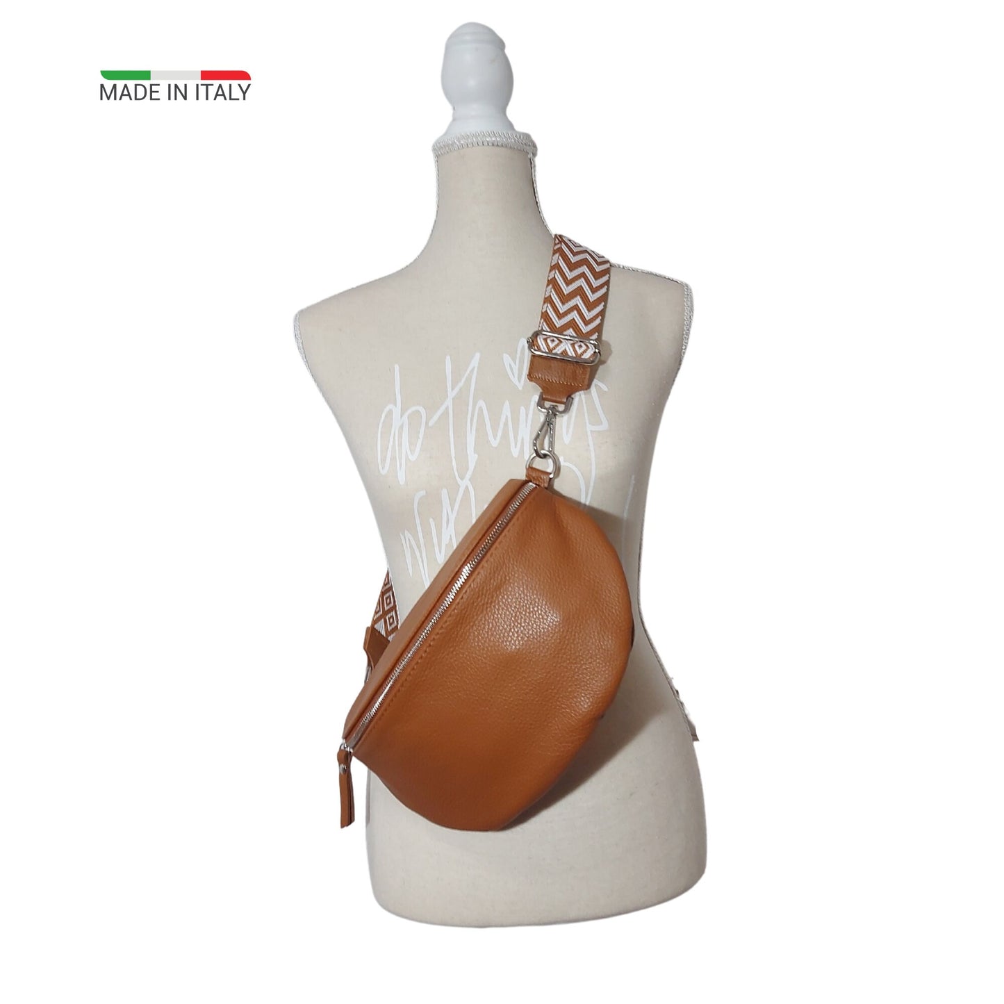 Umhängetasche Braun Stilvolle Genuine Leather Bauchtasche für Damen – Braun / Cognac - Made in Italy!