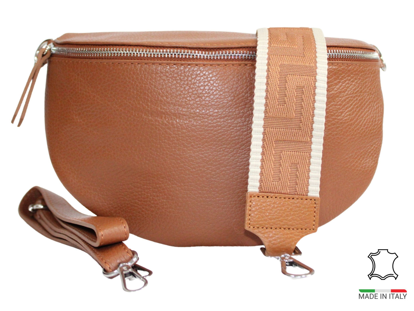 Umhängetasche Braun Stilvolle Genuine Leather Bauchtasche für Damen – Braun / Cognac - Made in Italy!