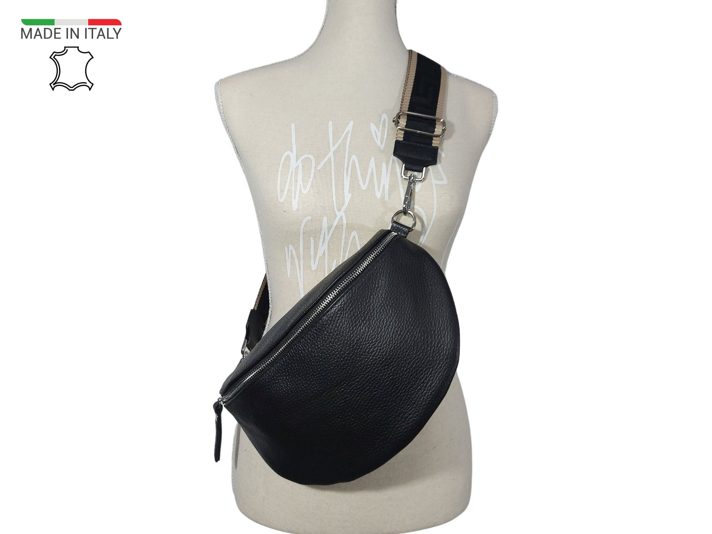 Crossbody Bag Damen XL mit wechselgurt, Bauchtasche leder Schwarz, schöne Bauchtasche, Borse in Pelle, Crossbag, Slingbag, Umhängetasche