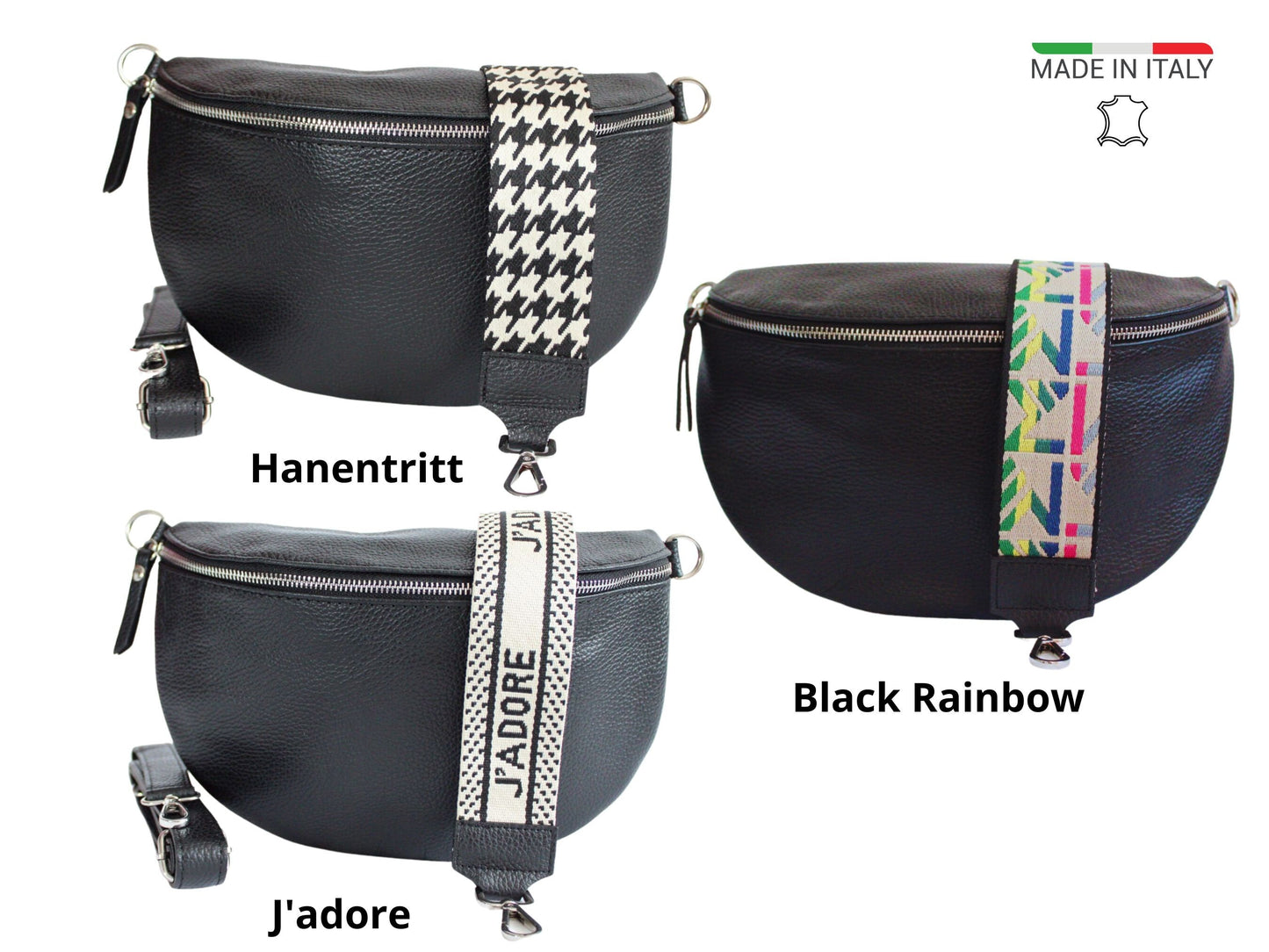 Crossbody Bag Damen XL mit wechselgurt, Bauchtasche leder Schwarz, schöne Bauchtasche, Borse in Pelle, Crossbag, Slingbag, Umhängetasche