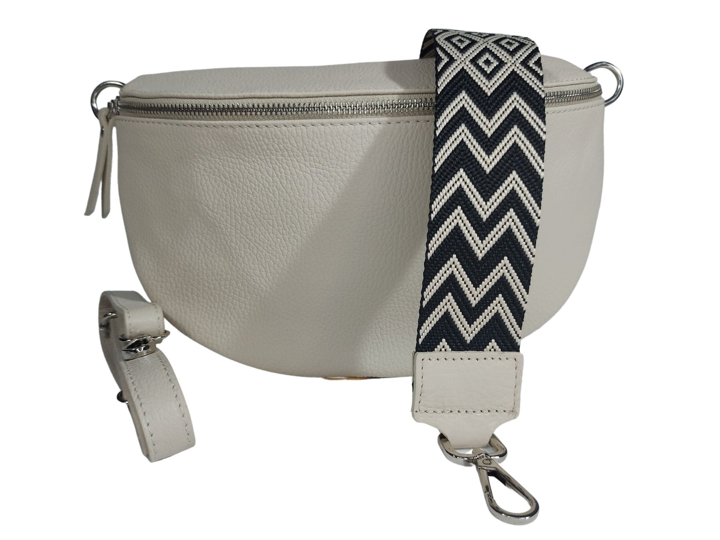 Bauchtasche Damen XL, Schone crossbody bag Leder Beige mit wechselgurt Crossbag Bananentasche Slingbag.