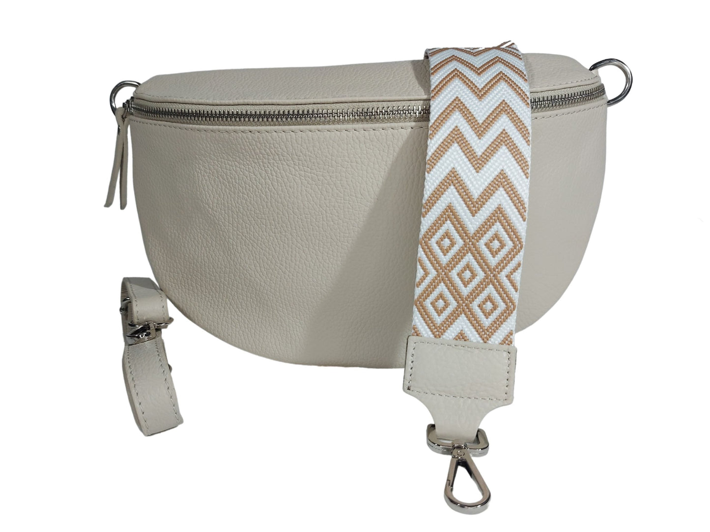 Bauchtasche Damen XL, Schone crossbody bag Leder Beige mit wechselgurt Crossbag Bananentasche Slingbag.