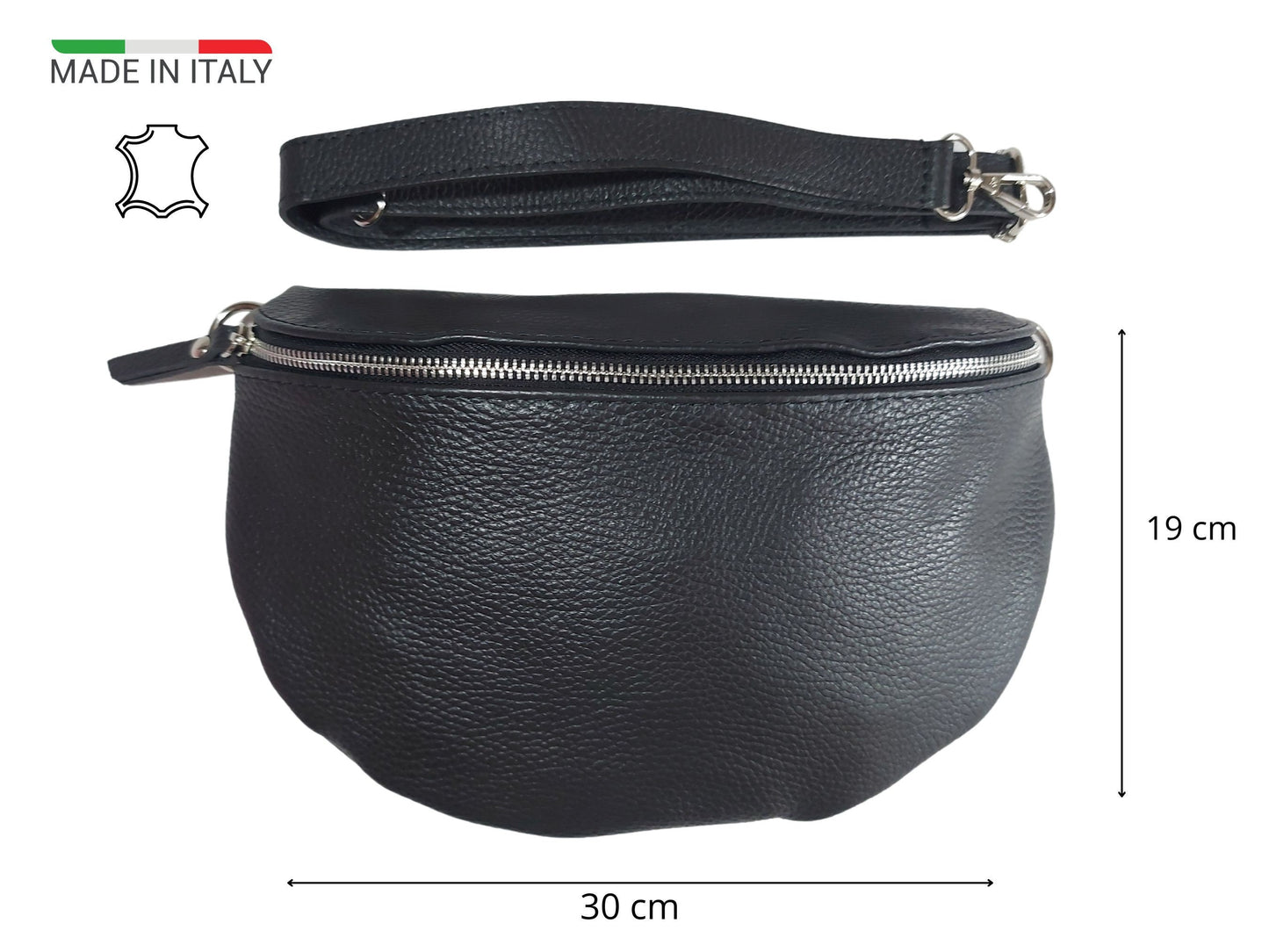 Umhängetasche Damen Bauchtasche Leder Schwarz, Crossbody Bag mit wechselgurt, schöne Bauchtasche Damen schwarz, Bananentasche, Slingbag