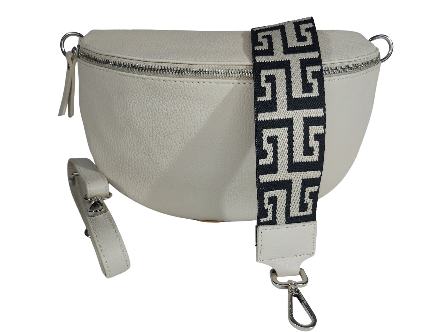 Bauchtasche Damen XL, Schone crossbody bag Leder Beige mit wechselgurt Crossbag Bananentasche Slingbag.