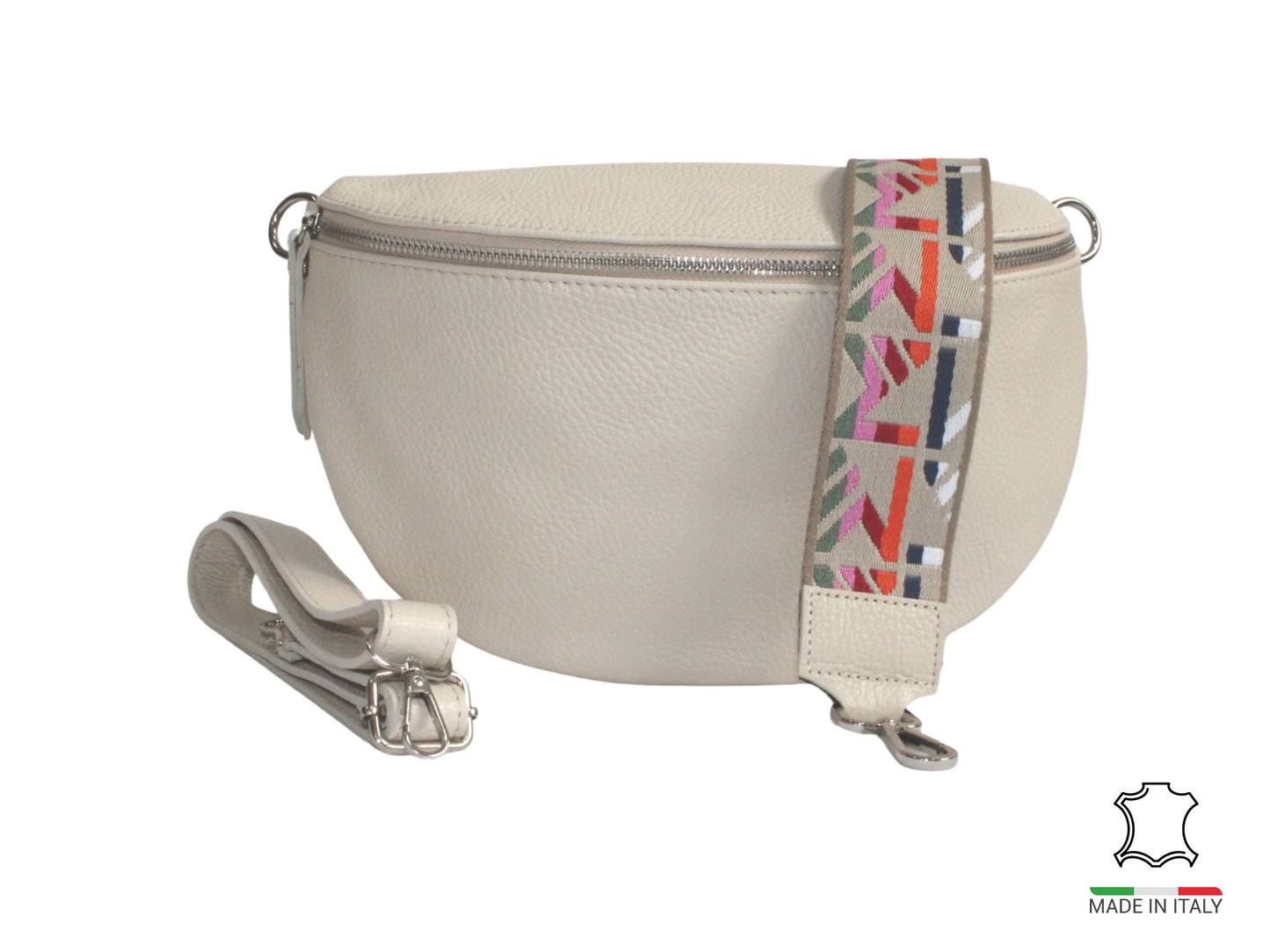 Bauchtasche Damen XL, Schone crossbody bag Leder Beige mit wechselgurt Crossbag Bananentasche Slingbag.