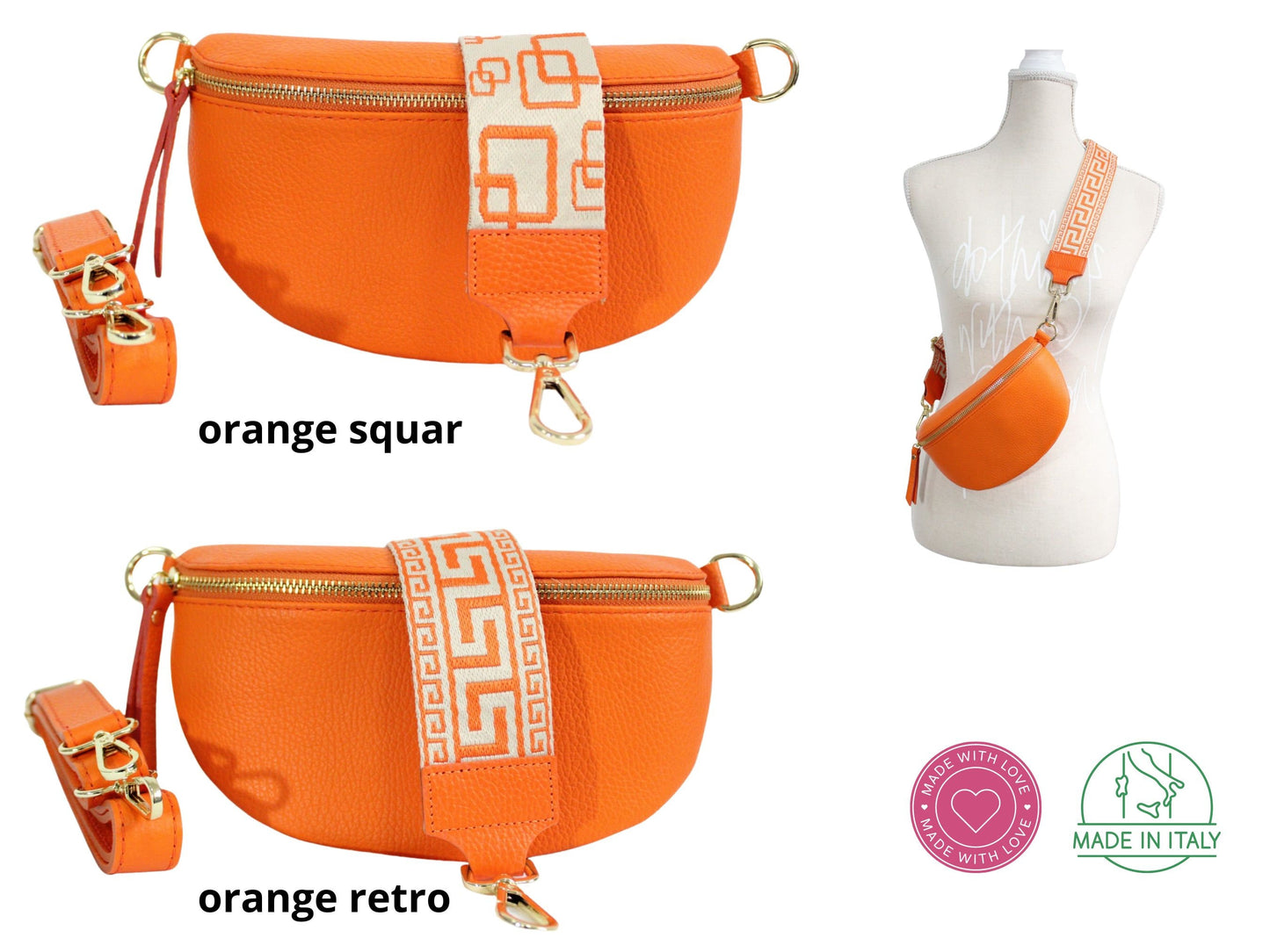 Crossbody Bag Pink Grün Orange Klein Damen Leder Mit Gurt Bauchtasche made in Italy Crossbag Bananentasche mit Umhängeband