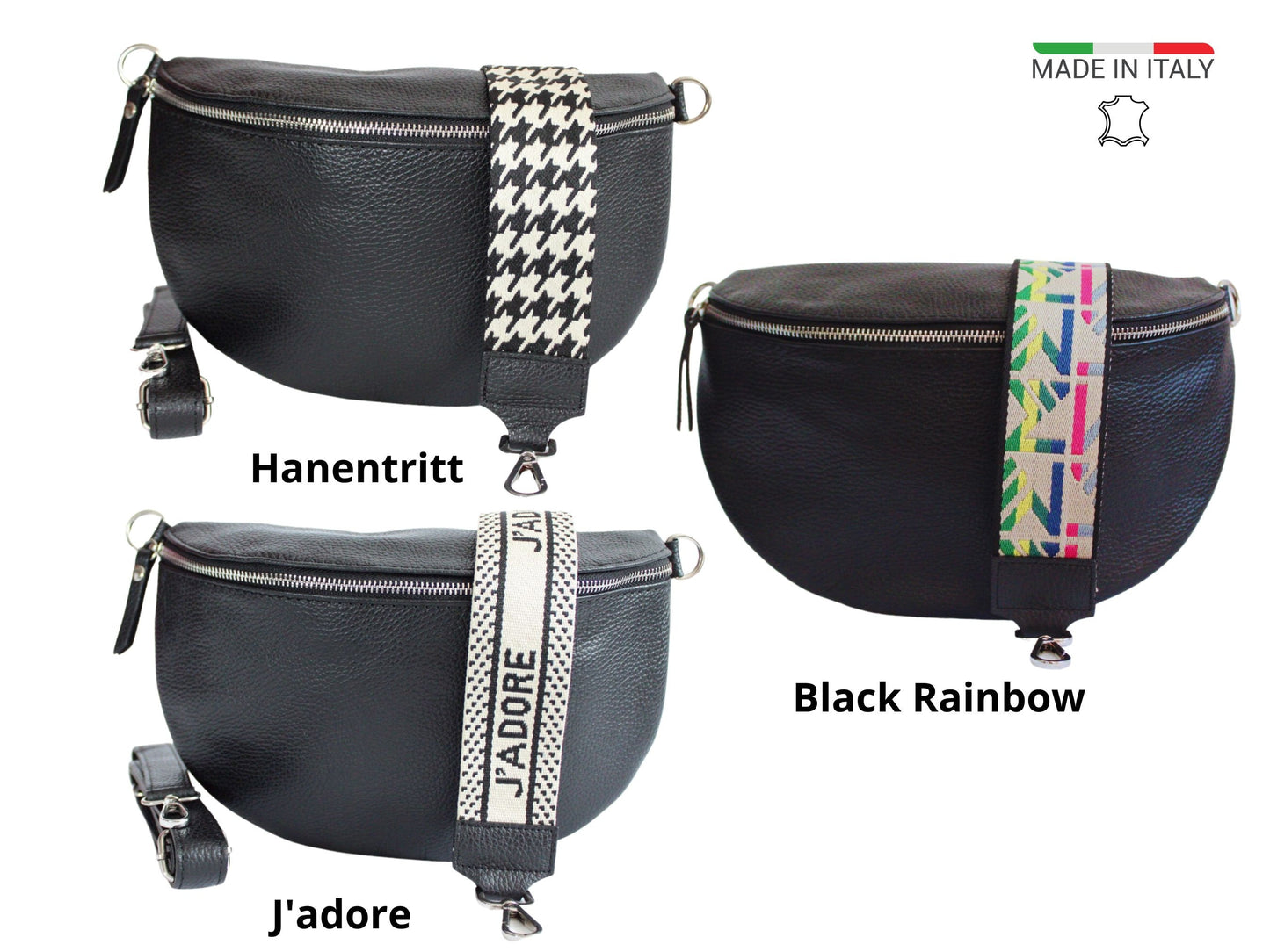 Umhängetasche Damen Bauchtasche Leder Schwarz, Crossbody Bag mit wechselgurt, schöne Bauchtasche Damen schwarz, Bananentasche, Slingbag